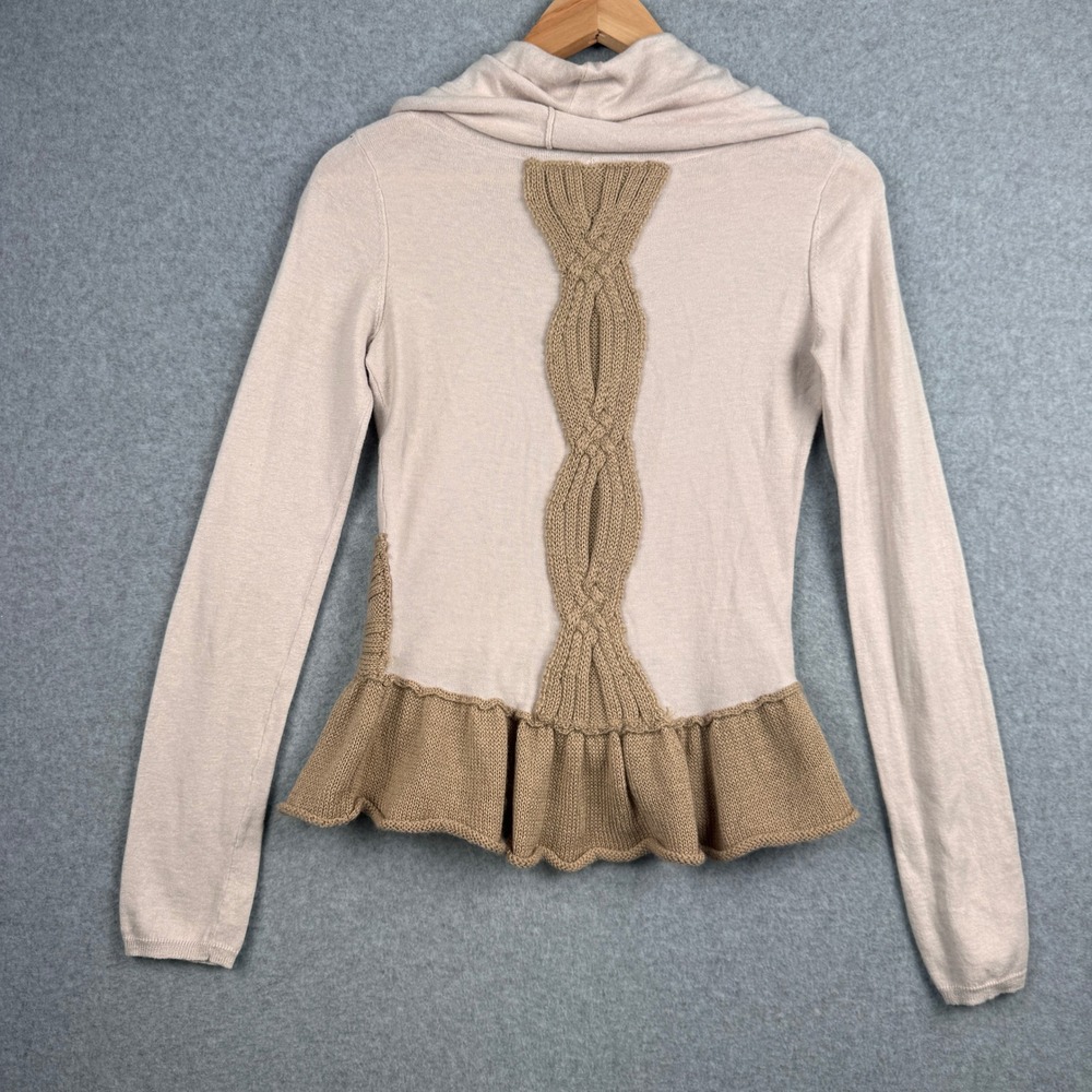 Moth Anthropologie Sweater Womens XS Beige Cowl Neck Peplum Cashmere Blend Knit - Picture 2 of 10